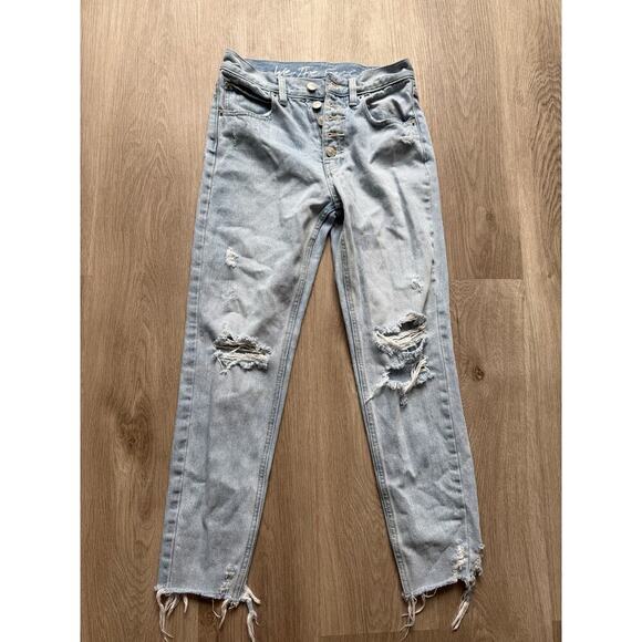 We The Free Distressed, Light Blue Denim Jeans, Skinny, Raw Hem, Women's size 24 - Picture 1 of 5